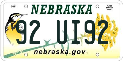 NE license plate 92UI92