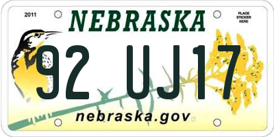 NE license plate 92UJ17