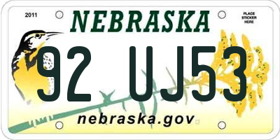 NE license plate 92UJ53