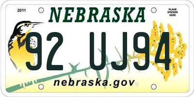 NE license plate 92UJ94