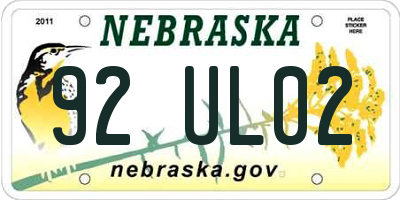 NE license plate 92UL02