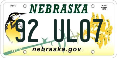 NE license plate 92UL07