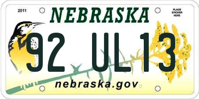 NE license plate 92UL13