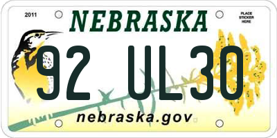 NE license plate 92UL30