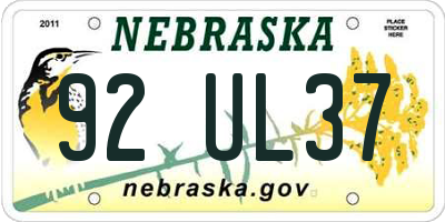 NE license plate 92UL37