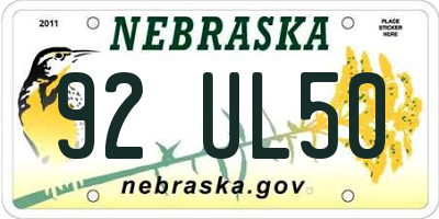NE license plate 92UL50