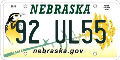 NE license plate 92UL55