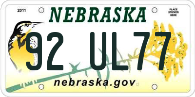 NE license plate 92UL77