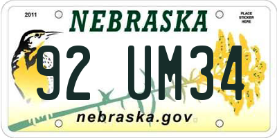 NE license plate 92UM34