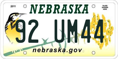 NE license plate 92UM44