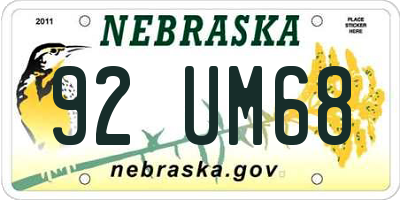 NE license plate 92UM68
