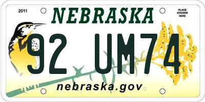 NE license plate 92UM74