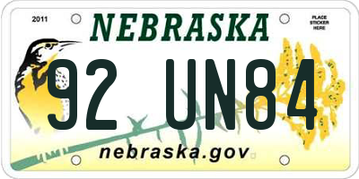 NE license plate 92UN84
