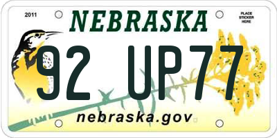 NE license plate 92UP77