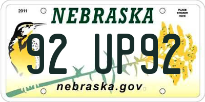 NE license plate 92UP92
