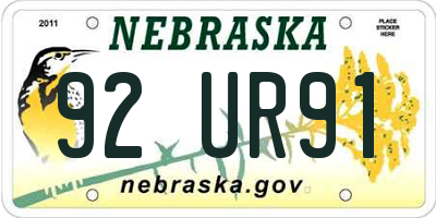 NE license plate 92UR91