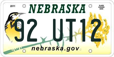 NE license plate 92UT12