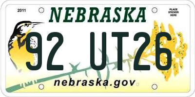 NE license plate 92UT26