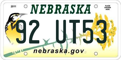 NE license plate 92UT53