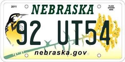 NE license plate 92UT54