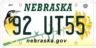NE license plate 92UT55