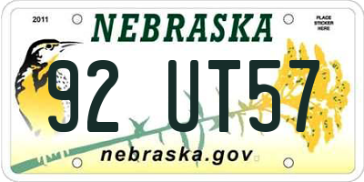 NE license plate 92UT57