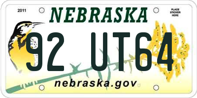 NE license plate 92UT64