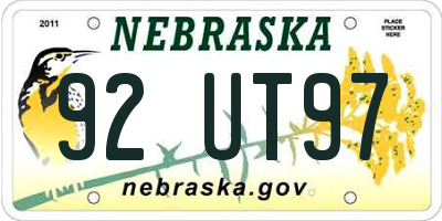NE license plate 92UT97