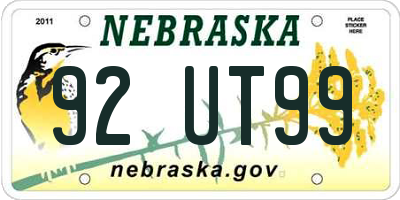 NE license plate 92UT99