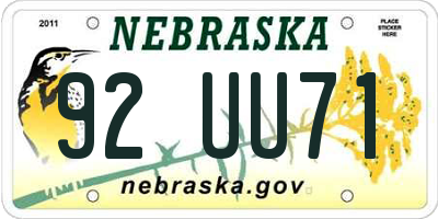NE license plate 92UU71