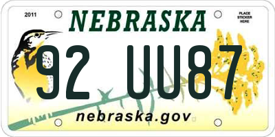 NE license plate 92UU87