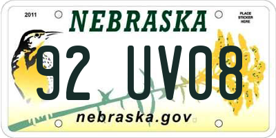 NE license plate 92UV08