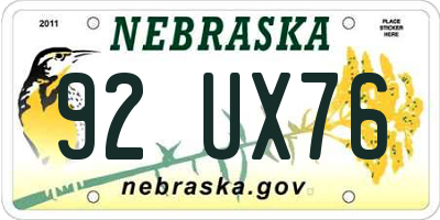 NE license plate 92UX76