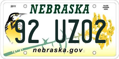 NE license plate 92UZ02