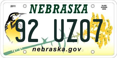 NE license plate 92UZ07