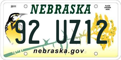 NE license plate 92UZ12