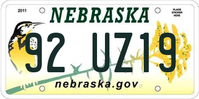 NE license plate 92UZ19