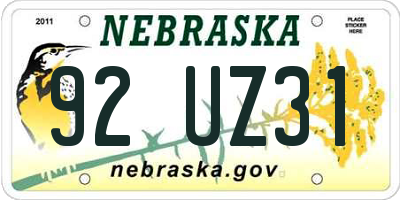 NE license plate 92UZ31
