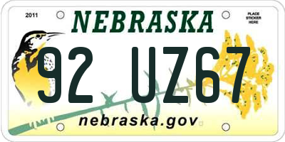 NE license plate 92UZ67