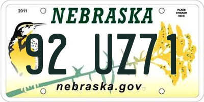 NE license plate 92UZ71