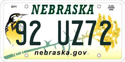 NE license plate 92UZ72
