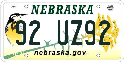 NE license plate 92UZ92