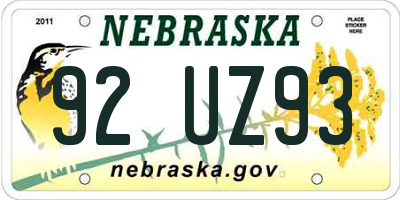 NE license plate 92UZ93