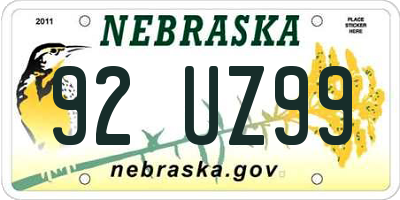 NE license plate 92UZ99