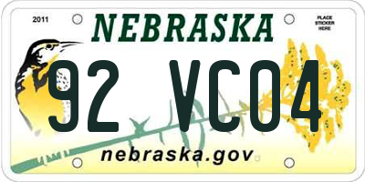 NE license plate 92VC04