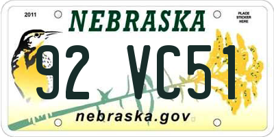 NE license plate 92VC51