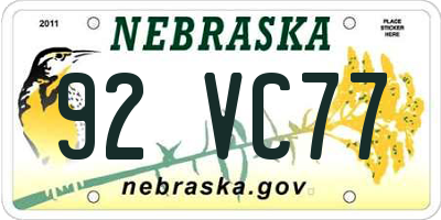 NE license plate 92VC77