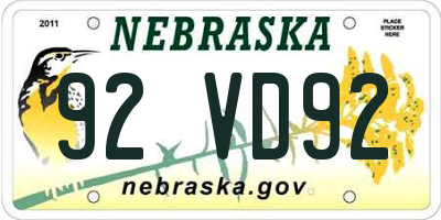 NE license plate 92VD92
