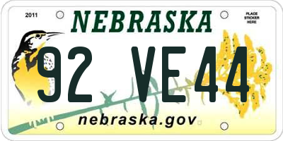 NE license plate 92VE44