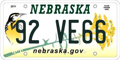 NE license plate 92VE66